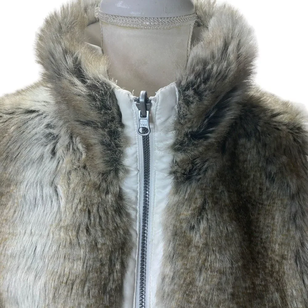Weatherproof  Company Vest Womens‎ M Reversible Faux Fur & White Brown Animal